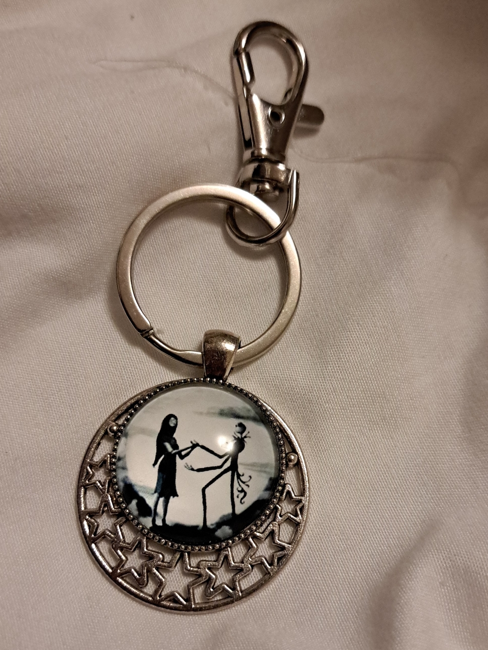 Nightmare Before Christmas Keychain with Silhouette Couple Art Pendant